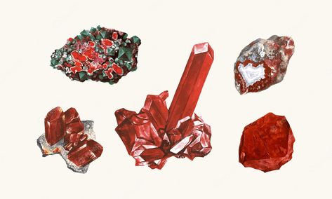 Mineral Illustration, Vintage Illustrations, Red Crystals, A Drawing, Crystals Minerals, Vintage Illustration, Premium Vector, Random Stuff, Graphic Resources