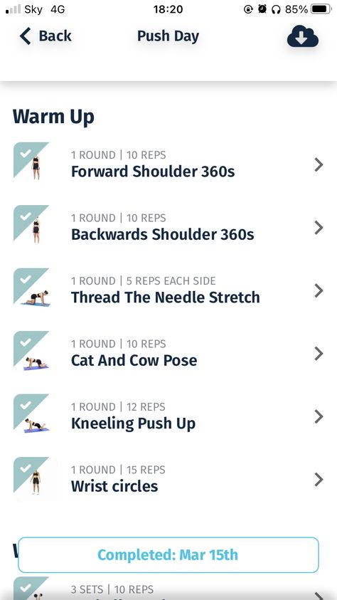 Fitness / Exercise Work out plan ￼ Warms ups ￼￼￼￼ Glutes & Hamstrings ￼￼ Push Day (Arms/Back) ￼￼￼ Quads & Calves ￼￼ Pull Day ￼ Full Body ￼￼ Stretch and recover ￼ Push Day Warm Up, Work Out Plan, Pull Day, Needle Stretches, Push Day, Full Body Stretch, Cow Pose, Workout Stuff, Body Stretch