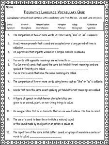 Figurative Language Quiz Poetry Exercises, Figurative Language Middle School, Grammar Worksheets High School, Worksheets High School, Figurative Language Anchor Chart, Figurative Language Lessons, Figurative Language Activity, Figurative Language Worksheet, Teaching Figurative Language