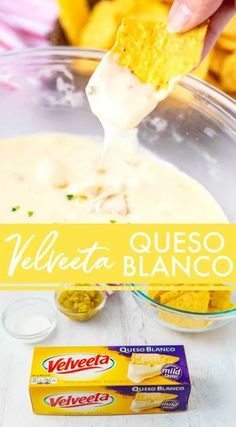 Small Crockpot Queso Dip, Velveeta Queso Blanco, Velveeta Queso Dip, Queso Dip Crockpot, Crockpot Dips, Queso Blanco Recipe, Velveeta Cheese Dip, Velveeta Queso, Queso Blanco Dip