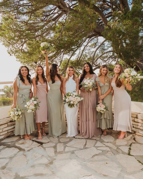 Bridesmaid Dresses Sage Green And Blush, Sage Green And Light Pink Bridesmaid Dresses, Sage And Dusty Rose Bridesmaid Dresses, Pink Green Champagne Bridesmaids, Green Pink Gold Wedding Bridesmaid Dresses, Light Pink And Green Bridesmaid Dresses, Pink And Sage Green Bridesmaid Dresses, Dusty Rose And Sage Green Bridesmaids, Spring Wedding Sage Green And Blush