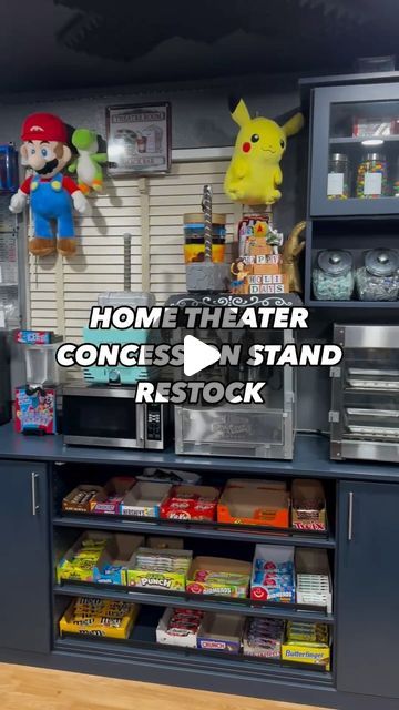 Ibrahim Yusuf on Instagram: "I’ve had many requests in the past for a Home Theater Concession restock video. But its really rare when I need to do one. But I ran out of some candy and drinks so heres a restock video 😂 👍 

#restockasmr #restocking 
#restock #hometheater #home #candy #snacks #food #drinks #restocking #movie #movieroom #fyp #viral #athome #interiordesign #built #homedecor" Home Theater Concession Ideas, Movie Night Concession Stand Ideas, Home Theater Snack Bar Ideas, Movie Room Ideas Small Home Theaters, Basement Snack Bar Ideas, Movie Room Snack Bar, Home Concession Stand, Home Theater Concession, Movie Room Snack Bar Ideas