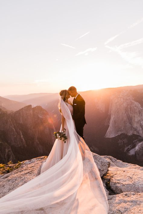 Adventurous Hiking Wedding in Yosemite National Park — The Hearnes | Adventure Wedding + Elopement Photographers in Moab, Alaska, and beyond Epic Elopement, Elopement Destinations, Mountain Wedding Photos, Yosemite Elopement, Yosemite Wedding, Elegant Couple, National Park Wedding, Adventure Photography, Adventure Wedding