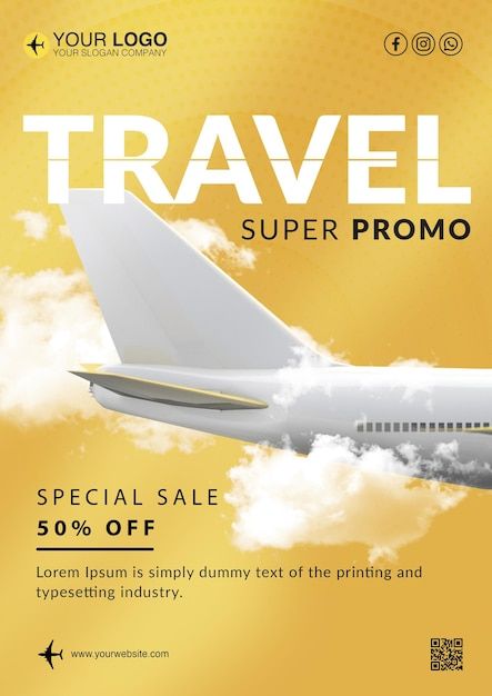 A4 travel flyer super promo for business... | Premium Psd #Freepik #psd #promo-design #super-offer #offer-template #50-offer Offer Ads, Travel Template, Travel Flyer, Inmobiliaria Ideas, Doctors Day, Travel Design, Travel Agency, Print Ads, Business Travel