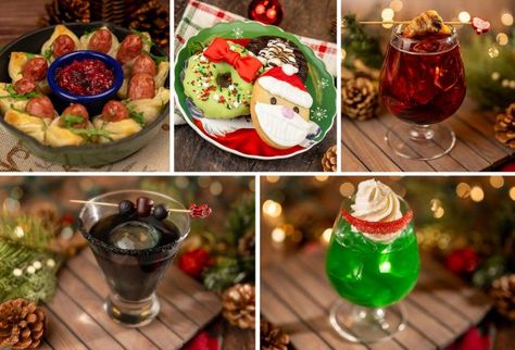 Disney Eats: 2024 Walt Disney World Resort Holiday Foodie Guide Disney Springs Food, Turkey Croquettes, Chocolate Cupcakes Filled, White Cranberry Juice, Disney Eats, Malibu Coconut, Christmas Donuts, Cinnamon Syrup, Holiday Sprinkles