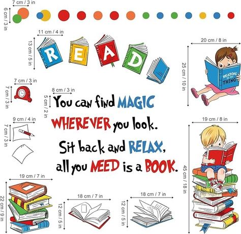 Amazon.com: decalmile Reading Books Wall Decals Inspirational Quotes Polka Dots Wall Stickers Kids Room Classroom School Library Wall Decor : Baby Library Wall Decor, Library Quotes, Books Wall, Kids Room Wall Stickers, Polka Dot Walls, Childrens Library, Library Room, Library Wall, Kids Library