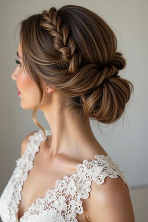 bridesmaid hairstyle updo braids Messy Bridesmaid Bun, Summer Bridesmaids Hairstyles, Up Do For Wedding The Bride, Long Hair Bridesmaid Styles Updo, Wedding Hairstyles Medium Length Braid, Wedding Hairstyle Shorthair, Bridesmaid Hairstyles With Braids, Bridesmaid Hair Medium Length Updo, Updo Wedding Hair Bride