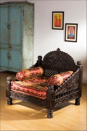 Home Furnishing :: Seating / Sofas - Monsooncraft Indian Bedding Store - Shop Velvet Cushions - Silk Bolsters Pillow Covers & Shawls Carved Sofa, Idea Bedroom, Meditation Chair, Indian Furniture, Trendy Living Rooms, Beautiful Sofas, Bed In Living Room, Ideas Vintage, Bedding Stores