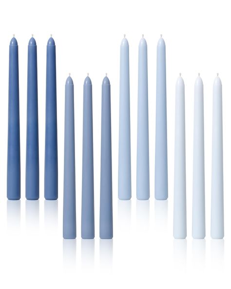 PRICES MAY VARY. 🕯【 Timeless Tapered Design 】: These taper candles feature the timeless and elegant design of candlesticks, with a slender and tall shape. Hand-poured taper candle that adds sophistication to any setting. 🕯【 Blue Ombre Shade 】: These taper candles are decorated in an attractive blue ombre color scheme, starting with a deep blue on the first candle and gradually transitioning to sky blue of the fourth. This unique color adds a striking visual element to your home decor or weddin Unique Color Schemes Wedding, Blue Themed Party, Steel Blue Weddings, Candlesticks Wedding, Blue Taper Candles, Denim And Pearls, Blue Table Settings, Sky Blue Weddings, Blue Candlesticks