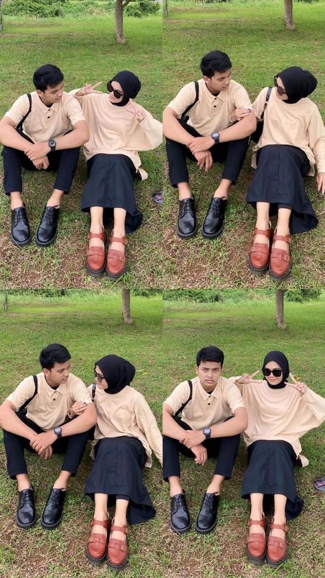 Ootd Couple Hijab, Fotbar Ayang, Ootd Big Size, Photo Style Ideas, With Ayang, Couple Ootd, Ootd Couple, Model Couple, Outfit Couple