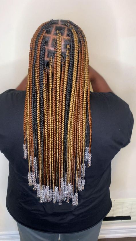 Small Medium Knotless Braids With Beads, Brown Braids For Black Women With Beads, Black And Brown Braids With Beads, Mid Back Knotless Braids With Beads, Knotless Box Braids Medium With Beads, Box Braids With Beads At The End, Medium Braids With Beads, Medium Knotless Braids With Beads, Box Braids Hairstyles For Kids