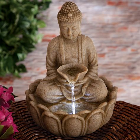 Add this restful, meditating Buddha tabletop fountain to an outdoor or indoor area of your home for a beautiful, serene accent. Experience the soothing sound of water while bringing harmony to your environment. Sculpted of polyresin to resemble old world carved stone. Whisper quiet concealed pump, power cord, and instructions included. Measures 11² high x 7 1/2² wide x 5 1/2² deep. Buddha Fountain, Buda Zen, Lotus Buddha, Fen Shui, Relaxing Decor, Diy Water Fountain, Tabletop Water Fountain, Buddha Garden, Diy Fountain