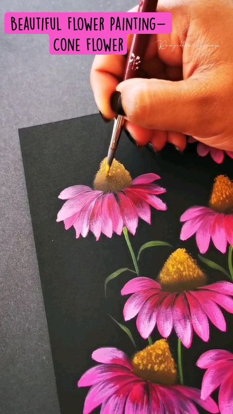 Cone Flowers Painting, Coneflower Painting Acrylic, Pumpkin Flower Painting, Tips For Painting With Acrylics, Painting Flowers With Acrylics, Acrylic Painting Flowers For Beginners, Painting Flowers Acrylic Step By Step, Easy To Paint Flowers, Acrylic Flower Painting Easy