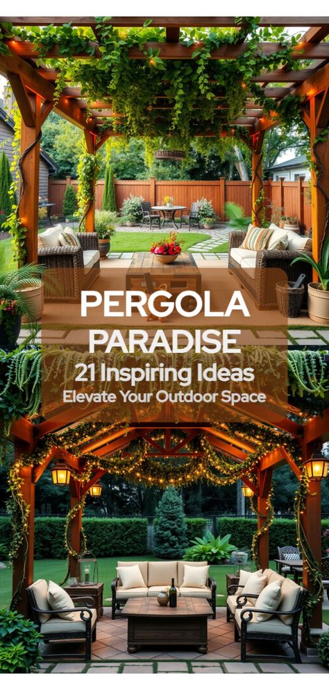 pergola decorating ideas Rustic Pergola Ideas Backyards, Pergolas With Swings, Pergola Accessories Outdoor, Backyard Fence Decor Ideas, Decorating Pergola Ideas, Bamboo Pergola Ideas, Pergola Canopy Ideas, Pergalo Ideas Pergolas, Pergola With Plants