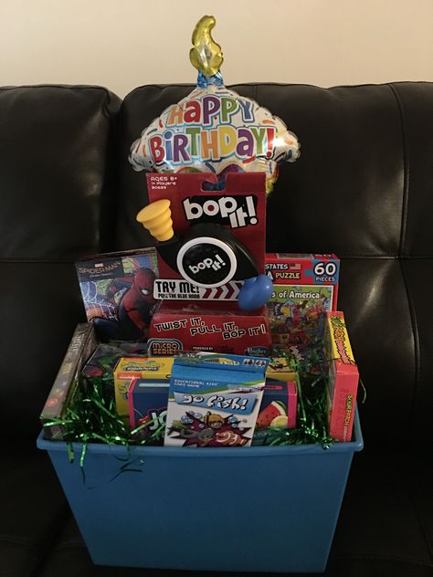 Birthday Gift Basket for a 7 year old Boy Toddler Boy Birthday, Birthday Gift Basket, Surprise Boyfriend, Birthday Surprise Boyfriend, Birthday Basket, Birthday Gift Baskets, Easter Ideas, Diy Birthday Gifts, Birthday Surprise