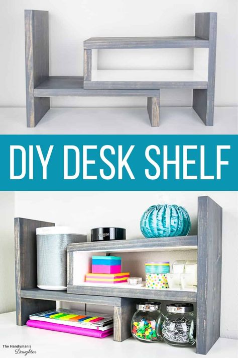 1x6 Wood Projects, 1x6 Wood Projects Diy, Diy Desk Shelf, Diy Desktop Organizer, Diy Desk Organizer, Desk Organizer Shelf, Diy Desktop, Desktop Shelf, Desk Organization Diy