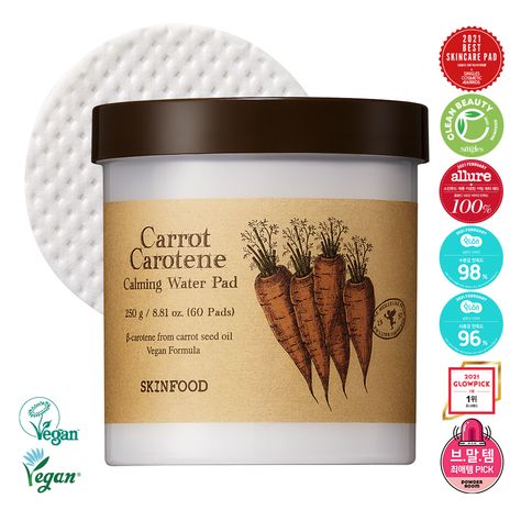 SKINFOOD Carrot Carotene Calming Water Pad | OLIVE YOUNG Global Water Pad, Daucus Carota, Sage Oil, Carrot Seed Oil, Olive Young, Carrot Seeds, Beta Carotene, Olive Fruit, Skin Food