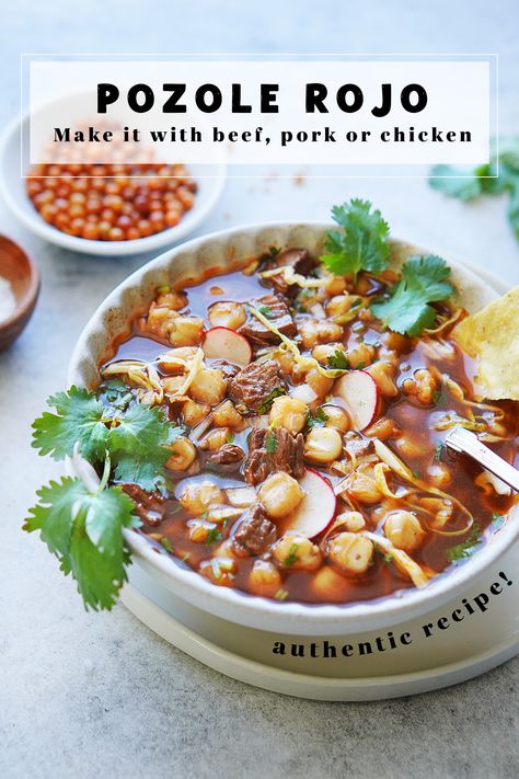 Beef Pozole Recipe, Beef Pozole, Red Pozole, Pozole Rojo Recipe, Mexican Pozole, Mexico In My Kitchen, Pozole Recipe, Traditional Mexican Dishes, Mexican Soup