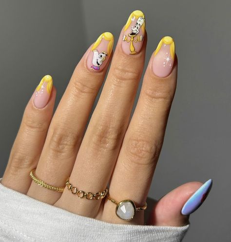 Simple Disney Nails, Disney World Nails, Beauty And The Beast Nails, Disneyland Nails, Belle Nails, Disney Nail Designs, Mickey Mouse Nails, Disney Inspired Nails, Cartoon Nails