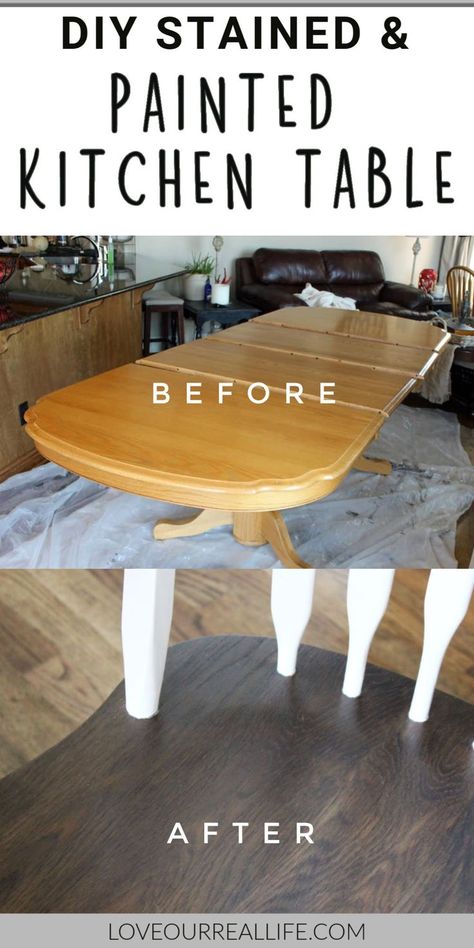 How to Paint and Stain Your Old Table. Do you have and outdated table (maybe even orange like mine) that needs a facelift? Before you consider getting rid of it, try updating with chalk paint and wood stain. Get all the steps in the post. Painted Kitchen Tables, Dining Table Makeover, Diy Kitchen Table, Kitchen Table Makeover, Chic Dining Room, Shabby Chic Dining, Table Farmhouse, Shabby Chic Dresser, Table Makeover