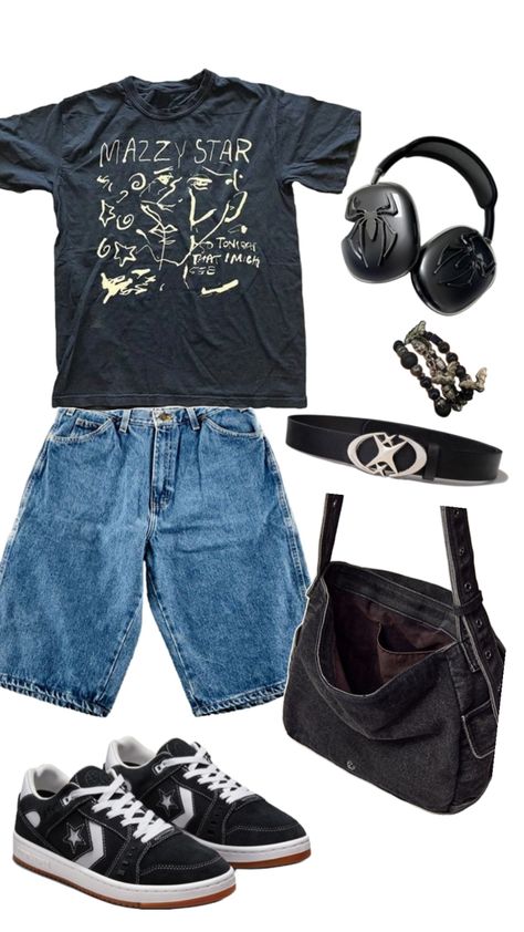 Outfits With Jean Shorts, Jorts Outfit, Alt Clothes, Cute Outfits With Jeans, Grunge Outfit, Aesthetic Grunge Outfit, Baggy Clothes, Street Fashion Men Streetwear, Swaggy Outfits