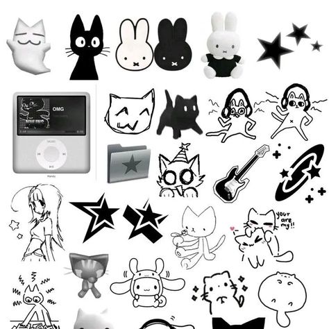 Sticker Ideas Y2k, Phone Case Ideas Black And White, Aesthetic Phone Case Stickers Printable Black And White, Y2k Stickers Printable Black And White, Y2k Printable Stickers, Phone Case Decoration Stickers, Things To Print Out For Phone Case, Black And White Stickers Printable, Y2k Stickers Printable