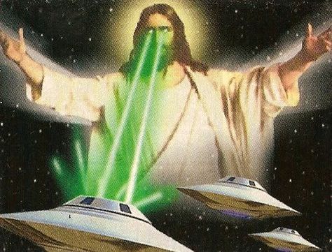 He pierced me with his laser-beam eyes, and then picked me up and shook me like a doll! Flying Saucers, Jesus, Green