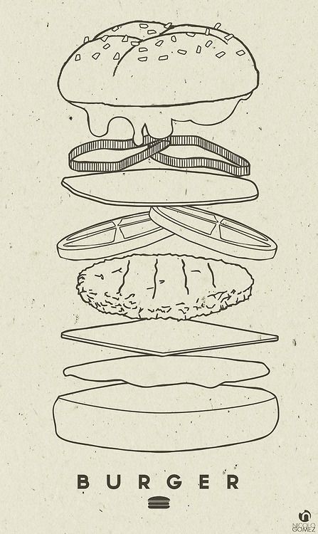 Burger. by: Nicolo Gomez Burger Illustration Graphics, Burger Sketch, Hamburger Drawing, Hamburger Art, Burger Drawing, Burger Art, Menu Illustration, Burger Menu, Food Sketch