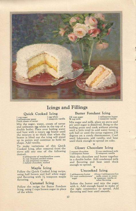 Cooked Icing, 1920s Cake, Maple Icing, Airy Fairy, Vintage Pasta, Cake Filling Recipes, Old Time Recipes, Cake Filling, Icing Cake