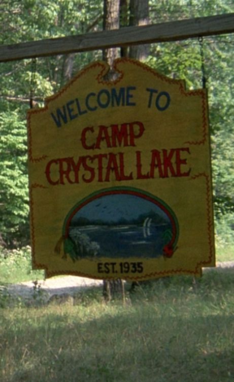 Camp Crystal Lake Sign, Friday The 13th 1980, Small Town Mystery, Summer Camp Aesthetic, Camp Crystal Lake, Slasher Film, Film Genres, 80s Horror, Slasher Movies