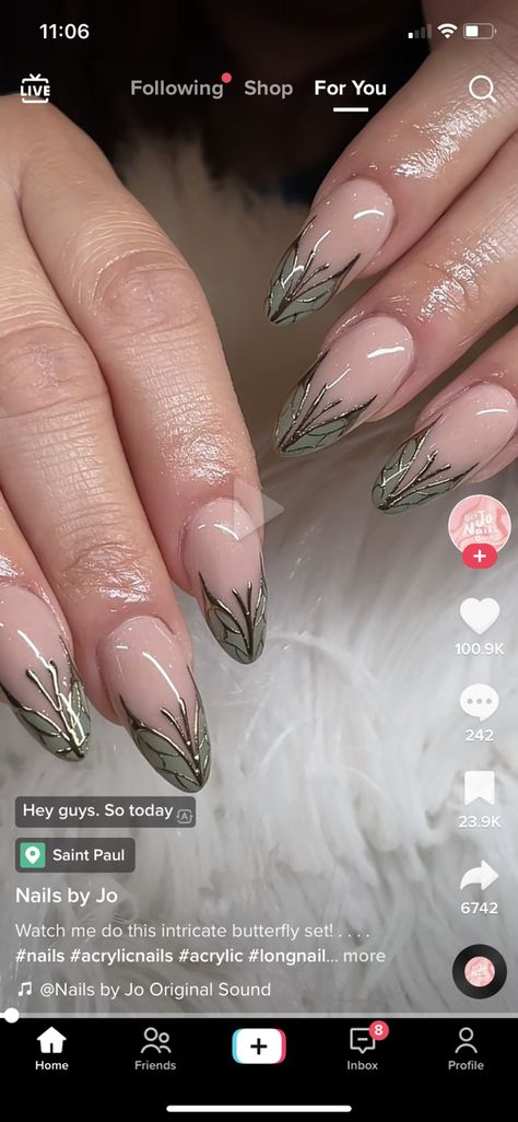 Done by Nails by Jo on TikTok Nail Ideas Summer, Ballerina Acrylic Nails, Chrome Nails Designs, Butterfly Nail Art, Almond Nails Designs, Butterfly Nail, Nail Inspiration, Summer Nail, Short Acrylic Nails