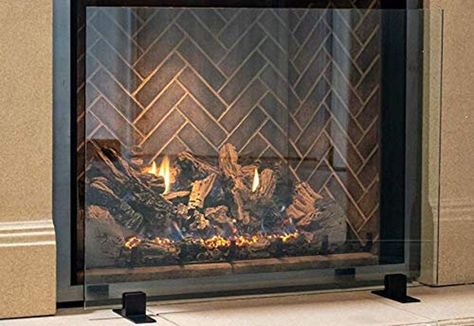 Manhattan Modern Free Standing Glass Fireplace Screen Clear | Etsy Modern Fireplace Screen, Decorative Fireplace Screens, Fireplace Glass Doors, Standing Fireplace, Glass Fireplace Screen, Fireplace Doors, Small Fireplace, Freestanding Fireplace, Glass Fireplace