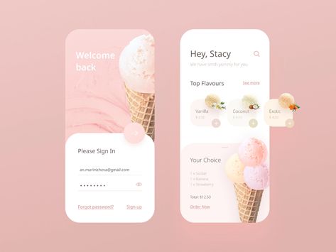 Ice Cream by Anastasia Marinicheva for Neentech on Dribbble Ux Trends, Ui Design Mobile, Ui Ux 디자인, Ice Cream Design, Mobile App Design Inspiration, App Interface Design, Ux Design Inspiration, 카드 디자인, App Design Inspiration