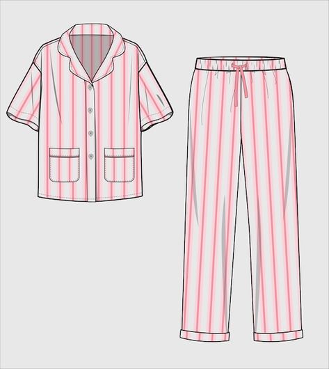 Vector kid girls and teen girls stripe p... | Premium Vector #Freepik #vector Sketch Images, Clothing Sketches, Pajama Fashion, Sleepwear Fashion, Flat Sketches, Girls Stripes, 1970s Fashion, Fashion Design Sketches, Teen Girls