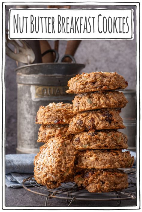 Breakfast Quick And Easy, Nut Butter Cookies, Healthy Vegan Cookies, Cookies For Breakfast, Breakfast Quick, No Bake Granola Bars, Breakfast Cookies Healthy, Baked Granola, Meal Train Recipes