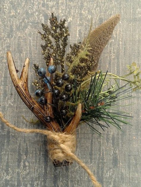 Antler Boutonniere, Antler Bouquet, Antler Christmas Decor, Diy Boutonniere Wedding, Boutineer Wedding, Navy Flower Girl, Biker Wedding, Small Deer, Rustic Outdoor Wedding