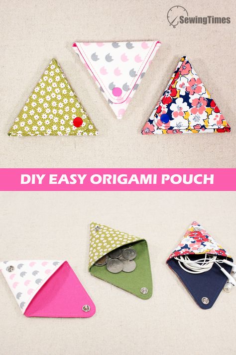 Origami Pouch, Triangle Coin Purse, Fabric Origami, Sewing Machine Projects, Scrap Fabric Projects, Ornaments Homemade, Sew Ins, Easy Origami, Small Sewing Projects