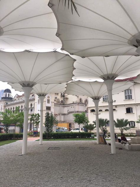 Uni-pole Umbrella Tensile Membrane Shade Architecture Shading, Fog Catcher, Shade Structure Design, Tensile Membrane, Shading Device, Water Architecture, Urban Concept, Eco Furniture, Tensile Structures