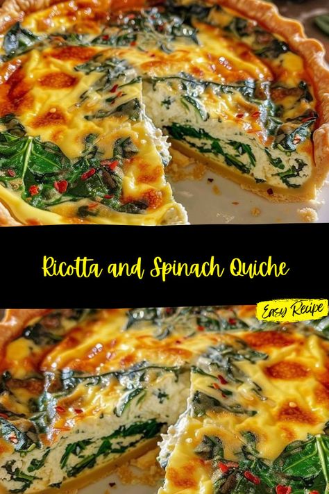 Ricotta Quiche Recipes, Spinach Ricotta Quiche, Ricotta Breakfast, Ricotta Quiche, Breakfast Bundt Cake, Buttery Pie Crust, Spinach And Ricotta, Quiche Recipes Easy, Spinach Quiche