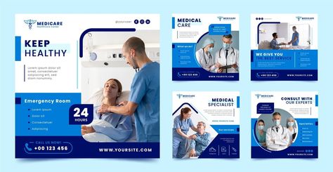 Free Vector | Free vector flat hospital instagram posts collection Hospital Instagram Post, Instagram Games, Web Layout Design, Keeping Healthy, Web Layout, Medical Information, Emergency Room, Vector Hand, Emergency Medical