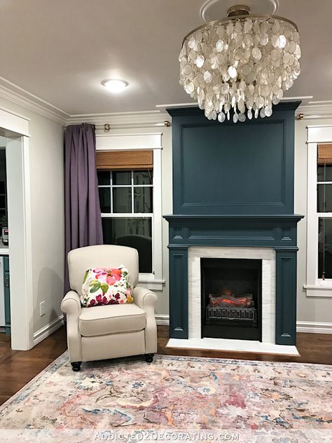 The Middle Is The Worst, But Will Later Be The Most Encouraging (And Why You Should Take Lots Of Pictures Of Your Remodels) Teal Fireplace Wall, Fireplace Flush With Wall, Teal Fireplace, Painted Fireplaces, Painted Fireplace Mantels, Reading Room Decor, Wallpaper Fireplace, Fireplace Update, Brick Fireplace Makeover