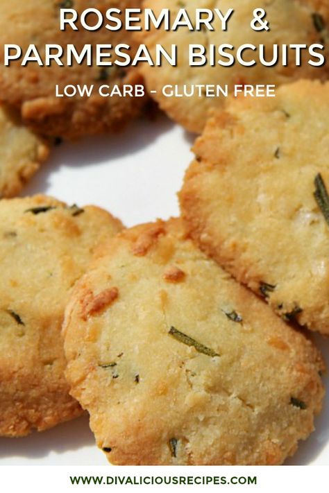 Rosemary Parmesan biscuits are baked with almond flour and make a savoury biscuit.  A healthier option for those following a Low carb, Keto or gluten free diet. Parmesan Biscuits, Low Carb Cupcakes, Healthy Low Carb Snacks, Low Carb Low Fat Recipes, Baking With Almond Flour, Savoury Biscuits, Diet Recipes Easy, No Carb Recipes, Low Carb Low Sugar