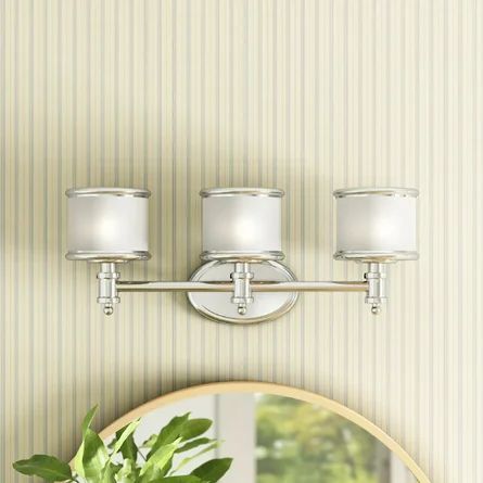 Andover Mills™ Newberry 3-Light Dimmable Bath Bar | Wayfair Mixed Finishes In Bathroom, Mirror Backsplash, Transitional Wall Sconces, Light Vanity, Bathroom Wall Lights, Bath Bar, Single Bathroom, Bathroom Styling, Single Bathroom Vanity