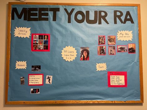 Introduction board for resident to get to know ya Meet Your Ra, Ra Bulletins, Ra Bulletin Boards, Bulletin Boards, Meet You, Gray Color, Favorite Recipes