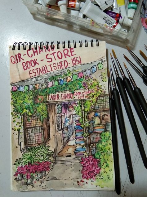 Urban sketching, nature, flowers, Indian urban sketching, books , book store Book Cafe Drawing, Indian Urban Sketching, Book Shops, Doodle Books, Sketches Pencil, Draw Ideas, Silver Springs, Artwork Ideas, Book Cafe