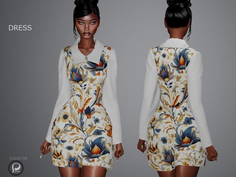 A direct link to the pictured custom content made by Pizazz! #thesims4 #thesims #thesims4cc #sims4cc #simscustomcontent #sims4customcontent #sims4customcontent Body Presets, Sim4 Cc, Clothes Cc, Floral Long Sleeve Dress, Cute Casual Dresses, Sims 4 Dresses, 4 Dresses, Sims 4 Game, Sims 4 Clothing