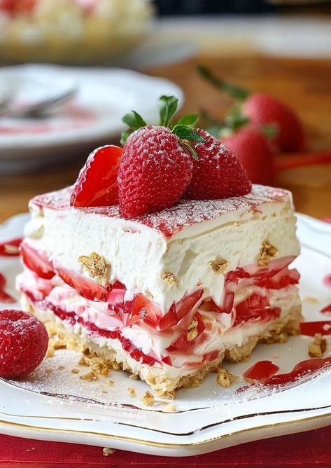 Indulge in layers of creamy, no-bake Strawberry Cheesecake Lasagna! Perfect for summer parties and ready in minutes. A refreshing treat everyone will love! 

Tags: #NoBakeDessert #StrawberryCheesecake #SummerDessert #EasyRecipe #PartyFood Strawberry Cheesecake Lasagna, Cheesecake Lasagna, Strawberry Lasagna, Dessert Lasagna, Mint Chocolate Cheesecake, Layered Dessert, Classic Cheesecake, Layered Desserts, Pecan Cake