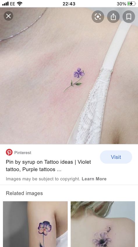 New Tatoo2023, Small Violet Flower Tattoo Simple, Violet Collarbone Tattoo, Tiny Violet Tattoo, Common Blue Violet Tattoo, Violet Watercolor Tattoo, Violet Name Tattoo, Simple Violet Flower Tattoo, Small Lilac Tattoo