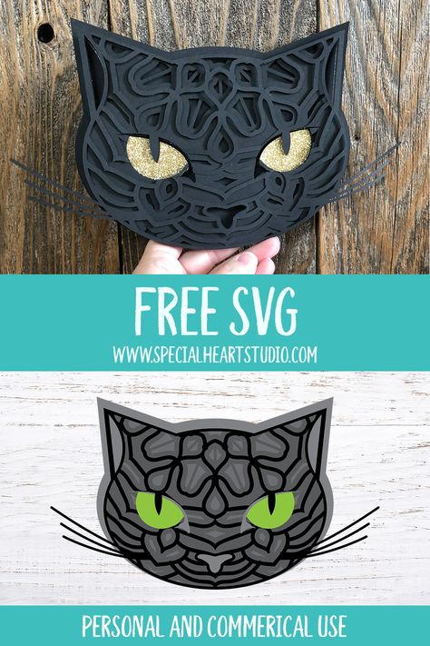 Layered Paper Svg Free, 3d Halloween Cricut Projects, Fall Cardstock Crafts, How To Make A Multi Layer Svg, Free Layered Papercut Svg, Halloween Layered Svg, Diy Black Cat Decor, Svg Layered Free, Layered Cardstock Cricut Projects