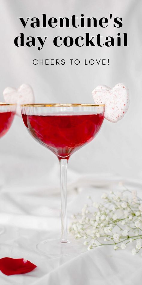 An easy 3 ingredient Valentine's cocktail with vodka. Serve this red cocktail for girls night or for romance. #valentinesday #cocktail #recipe #vodka #easy Signature Valentines Drink, Red Signature Drinks, Valentines Day Punch Recipes, Red Martini Cocktails, Valentine's Day Cocktails, Valentine’s Day Martinis, Valentine’s Day Cocktail Recipes, Valentines Day Cocktails Recipes, Vday Drinks